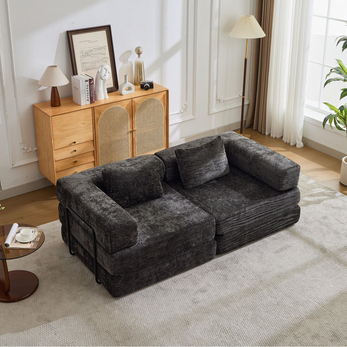 Convertible Floor Sofa Bed With Pillow Back Support Armrest