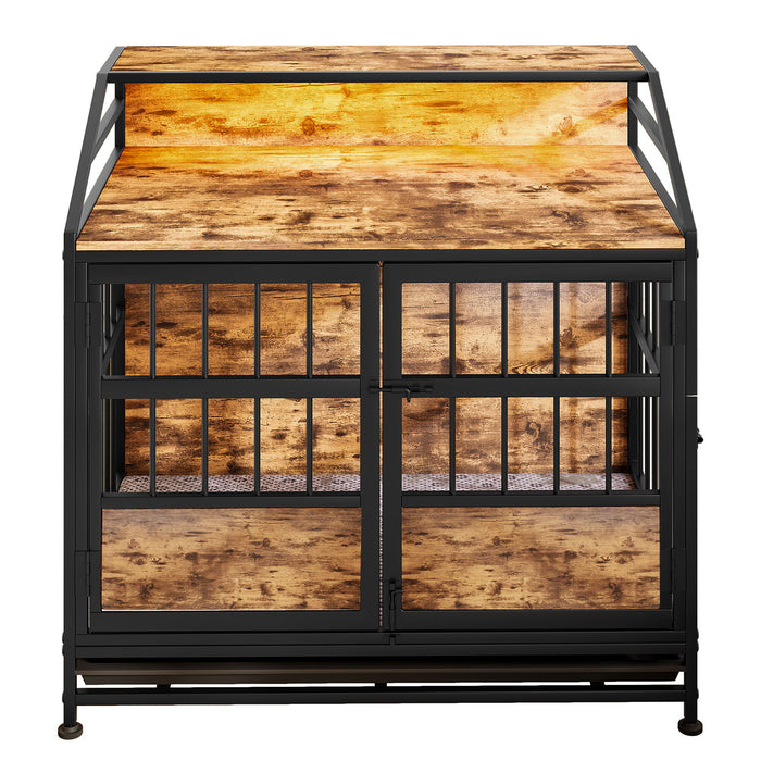 Multi Function Dog Crates With Storage, Double Doors, Indoor Dog Crate - Black Brown