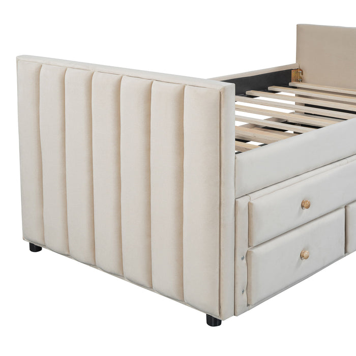 Upholstered Daybed With Trundle And Drawers