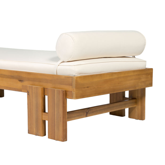 Daybed With Cushion & Pillow, Low Profile Design For Indoor / Outdoor Use - Cream / Teak