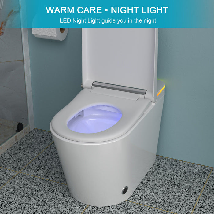 Smart Toilet With Bidet Built In, Auto Open & Close, Elongated Heated Seat, Foot Sensor Flush, LED Display, Warm Water Wash - White