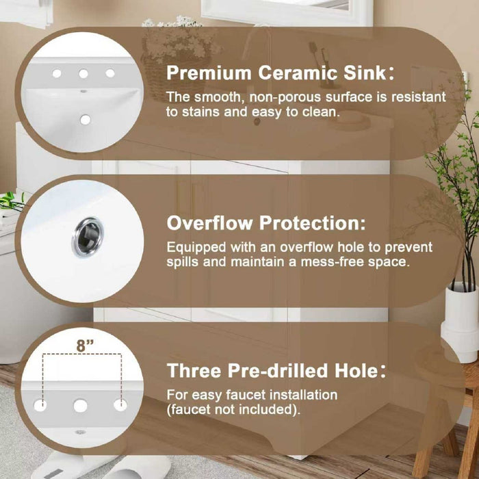 Bathroom Vanity With Sink, 1 Divided Drawer And 2 Soft Close Doors With Double Shelf