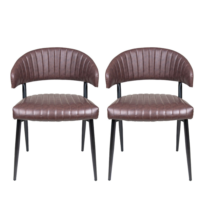 Modern Curved Back Upholstered Dining Chair Set With Metal Legs (Set of 2) - Brown / Black