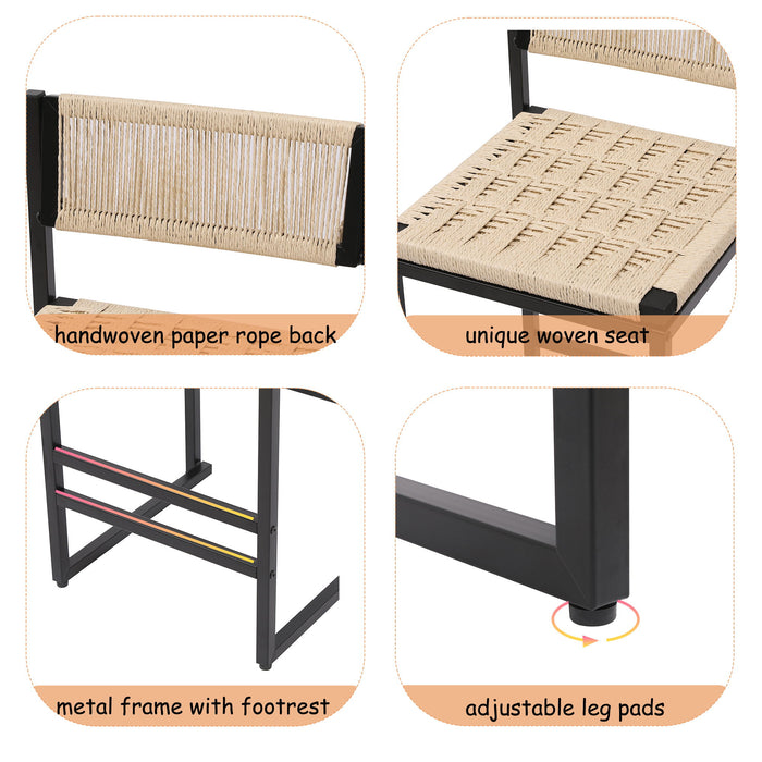 Style B, Woven Bar Stools With Backrest, Paper Rope Weave Dining Chairs For Kitchen Island - Creamy White