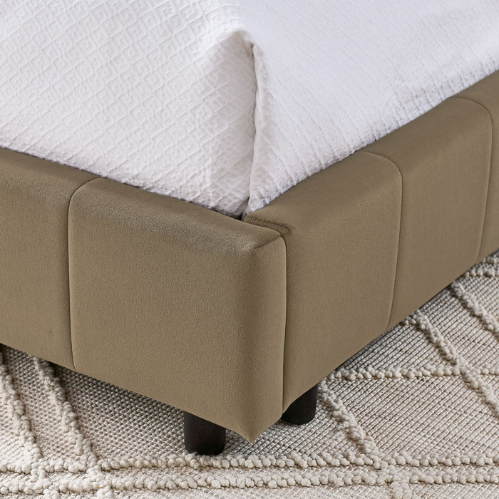 Upholstered Bed Frame With Tufted Backrest And Armrests