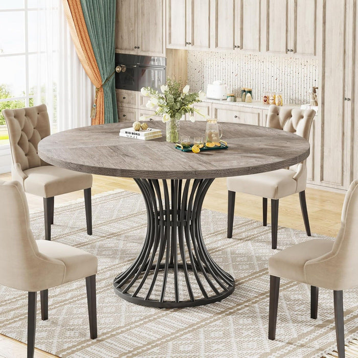 Round Dining Table For 4 - 6, (Table Only) - Gray / Black