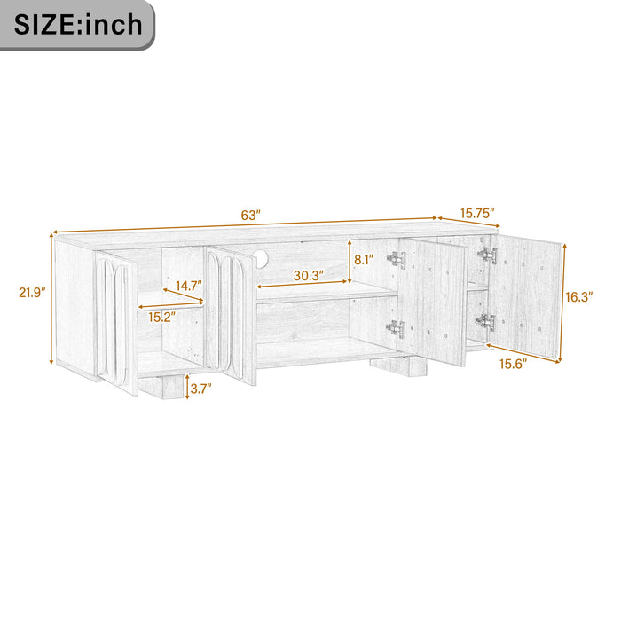 Farmhouse TV Stand, Storage Media Console With Adjustable Shelves & 3 Cable Holes