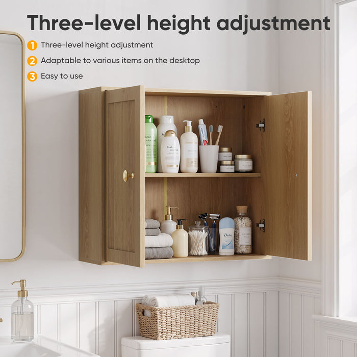 Wall Mounted Bathroom Cabinet With Double Doors And Vertical Grooved Design For Bathrooms - Oak