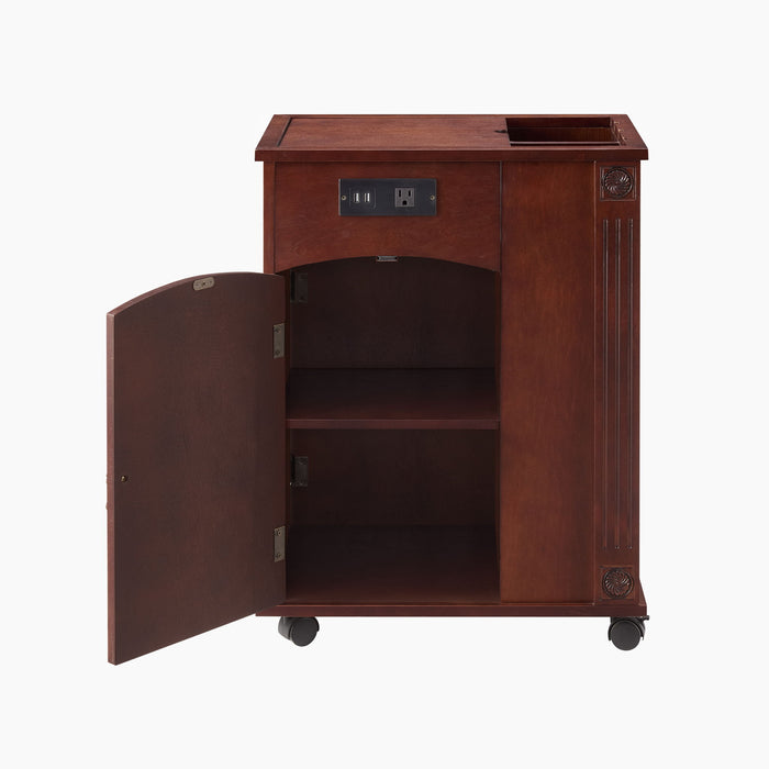 Traditional End Table With Charging Station, Narrow Side Table With USB Ports And Outlets - Red Walnut