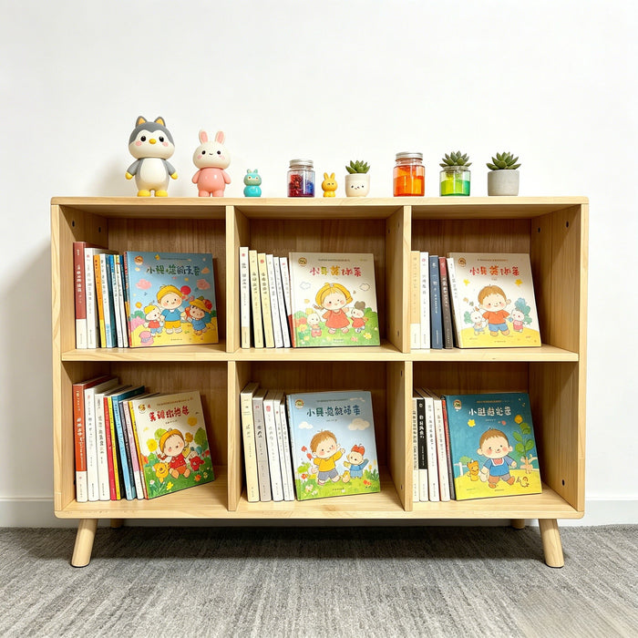 6 Cube Storage Shelf, Freestanding Open Bookcase With Legs Cubby Organizer For Living Room - Natural Wood
