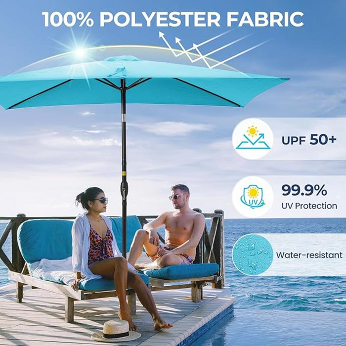 blue rectangle patio umbrella Rectangular Patio Umbrella With Crank Tilt, Polyester UV-Resistant Canopy