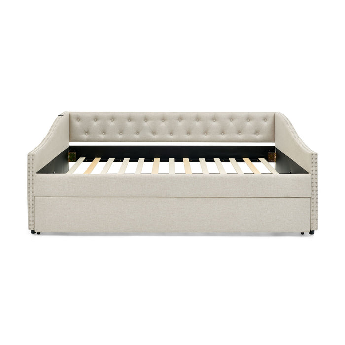 Upholstered Daybed With USB Charging & Pull Out Bed