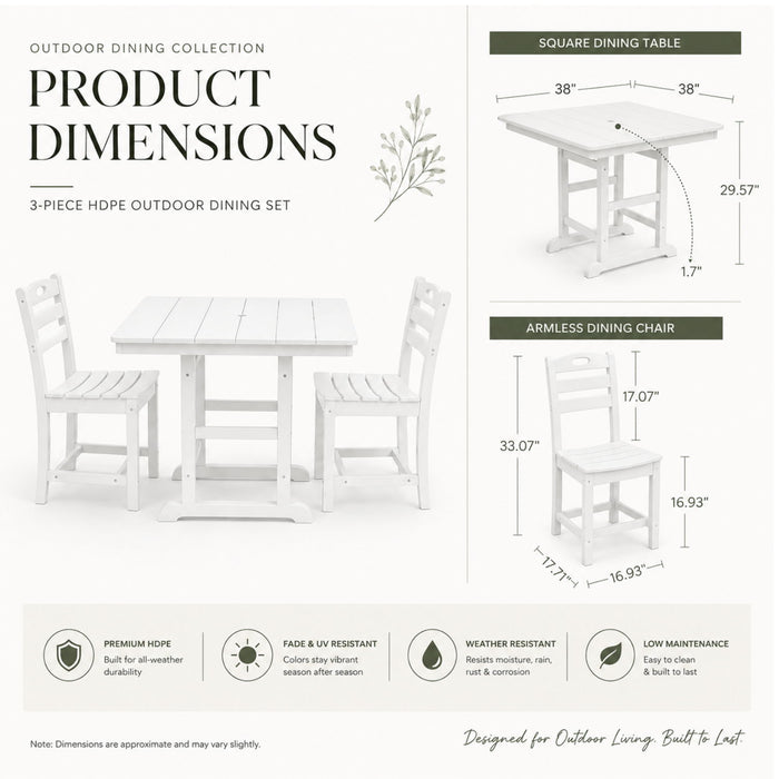 Outdoor Patio Dining Set, Square Table With Umbrella Hole And Armless Chairs