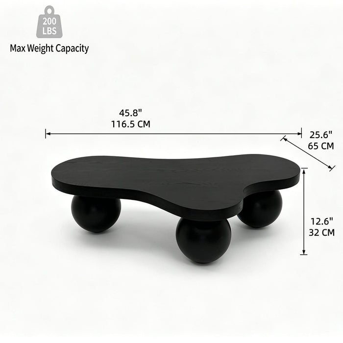 Cloud Shaped Coffee Table & 3 Ball Legs For Living Room - Black