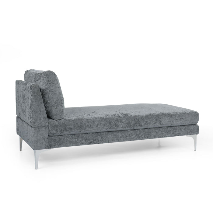 Fabric Upholstered Chaise Lounge With Iron Bracket Legs