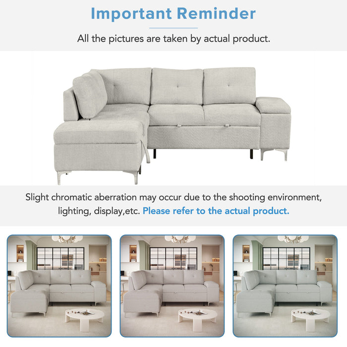 Versatile L Shaped Sofa Bed With Storage, Cup Holders, USB Ports Chenille