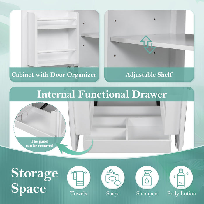 Double Sink Bathroom Vanity Set With Wall Mount Mirror Cabinet