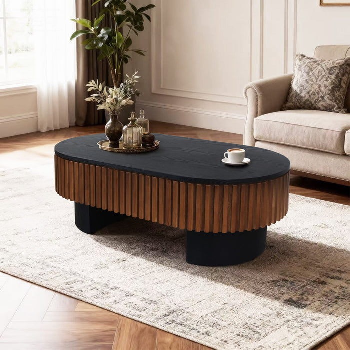 Elliptical Living Room Coffee Table With Hidden Storage And Removable Tabletop