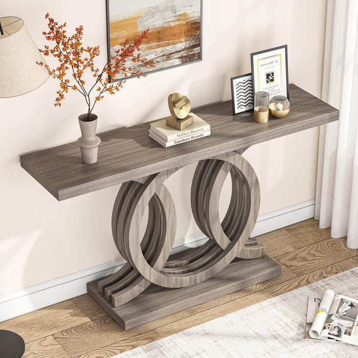 Console Table With Geometric Base For Living Hallway - Gray