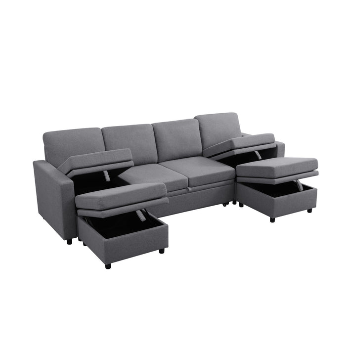 Extra Wide U - Shape Convertible Sleeper Sofa Bed With Dual Storage Ottoman