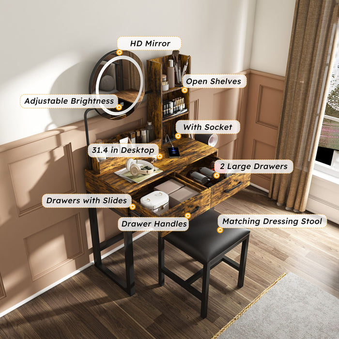 Makeup Vanity Table With LED Lights, 3 Color Options, Power Outlet