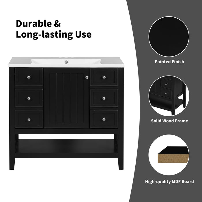 36" Bathroom Vanity & Sink, 2 Cabinet And 3 Drawers - Black