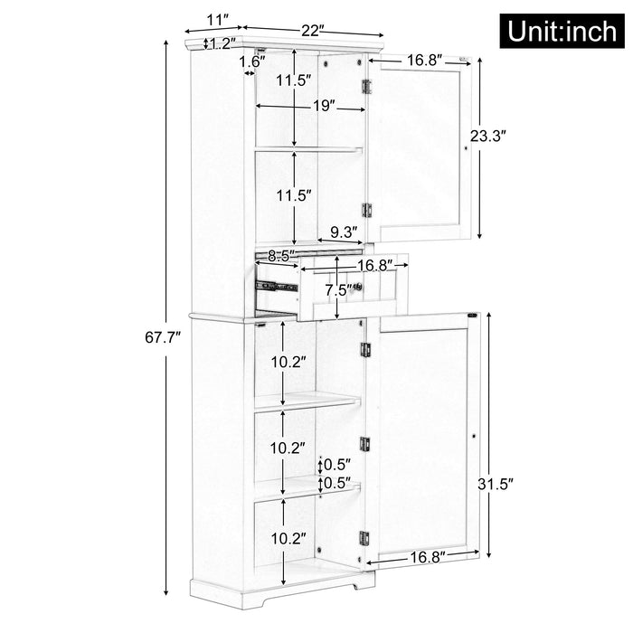 Tall Freestanding Bathroom Storage Cabinet With Drawer And Adjustable Shelf