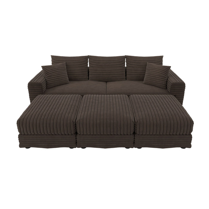 Deep Seat Convertible Sofa With Soft Pillows And Ottomans