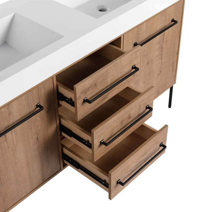 60" Freestanding Bathroom Vanity With Double Sink, Soft Close Doors, 3 Drawers - Imitative Oak