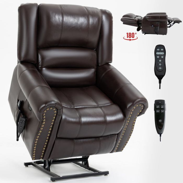 Power Lift Recliner Chair Heat Massage Dual Motor Infinite Position With USB Ports - Antique Brown