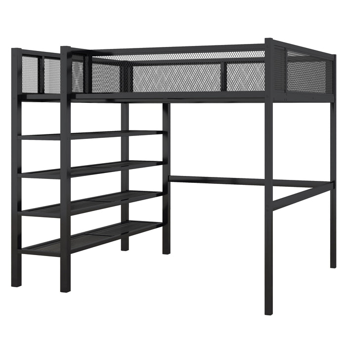Loft Bed With 4 Tier Shelves And Storage