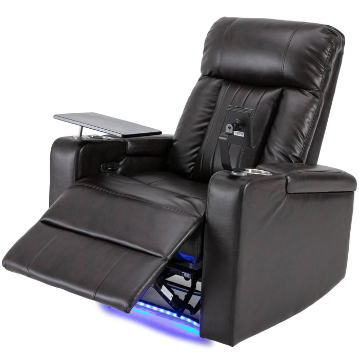 Power Recliner With Storage Arms, Cupholders, Swivel Tray Table And Cell Phone Stand - Brown