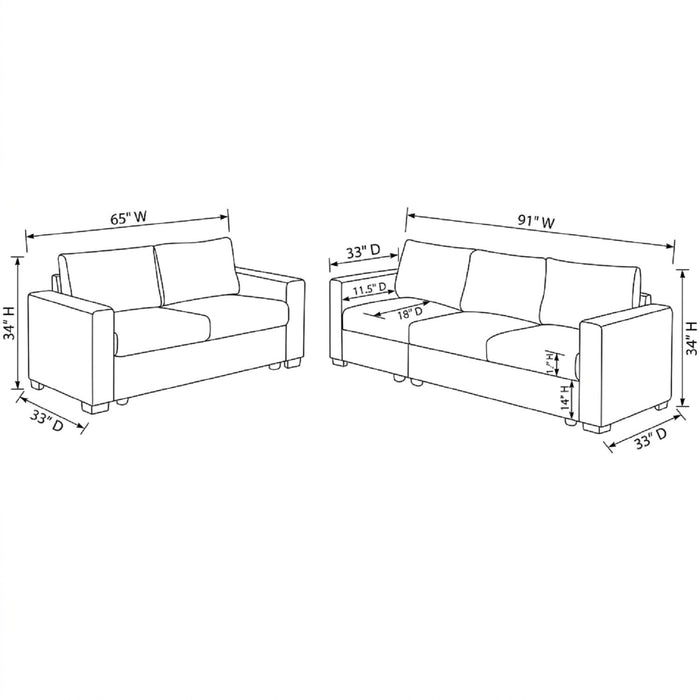2 Piece Contemporary Style Sofa Set With Matching Pillows