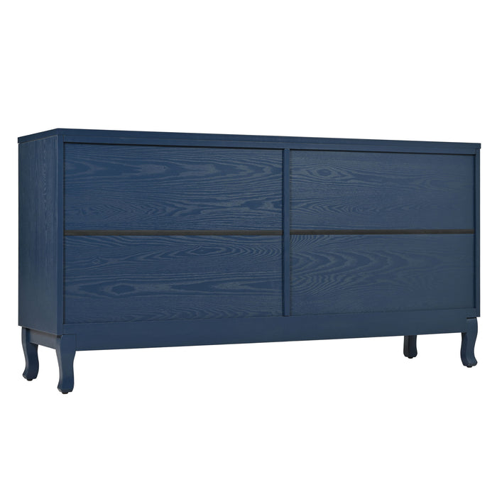 Elegant Sideboard With Sophisticated Wavy Pattern Doors And Arched Groove Design, Adjustable 4 Door Layout