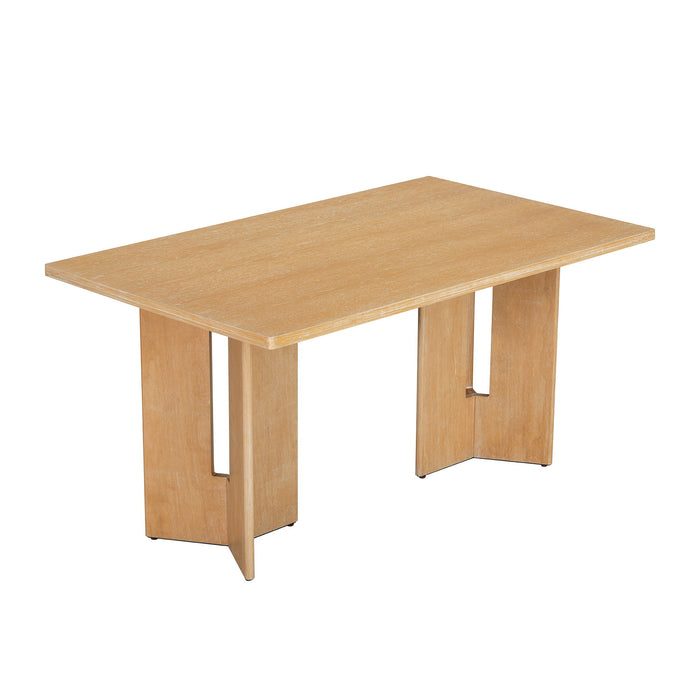 Dining Table Set With 6 Upholstered Chairs, Rectangular Table With Cutout Legs