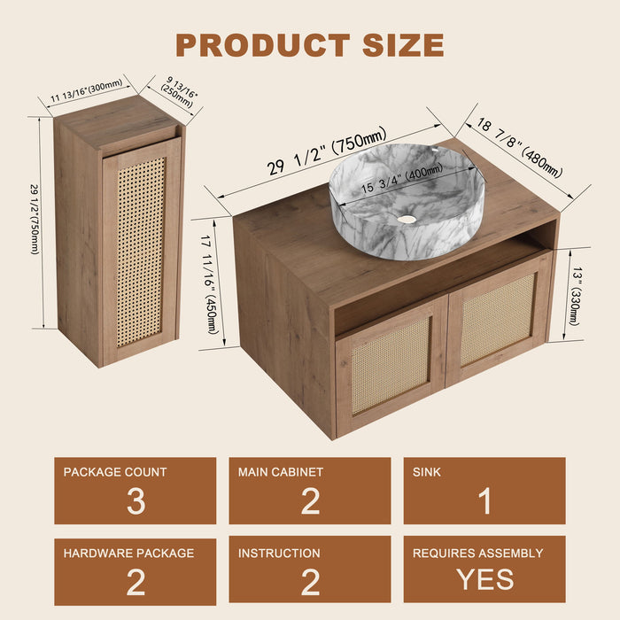 Bathroom Vanity & Art Sink And Side Cabinet, Float Mounting Design