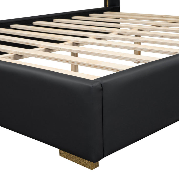 Upholstered Platform Bed With Strips - Black