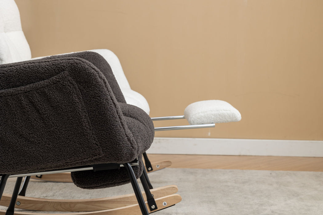 Teddy Fabric Rocking Chair With Adjustable Footrest - Ivory