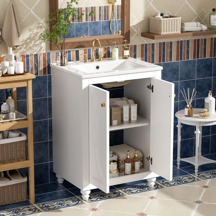Bathroom Vanity With Ornate Elliptical Motif, Soft Close Hinges