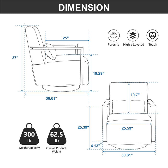 Swivel Modern Upholstered Accent Chair With Armrests