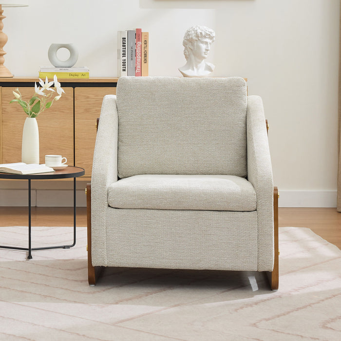 Modern Chenille Upholstered Armchair With Wooden Side Frame