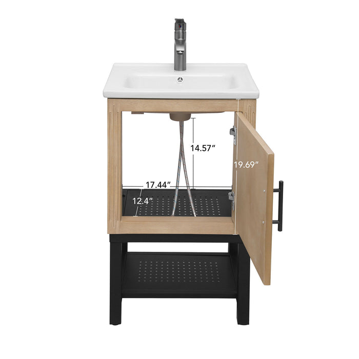 Modern Freestanding Bathroom Vanity With Ceramic Sink, Hot And Cold Faucet, 1 Door Cabinet & Open Shelf