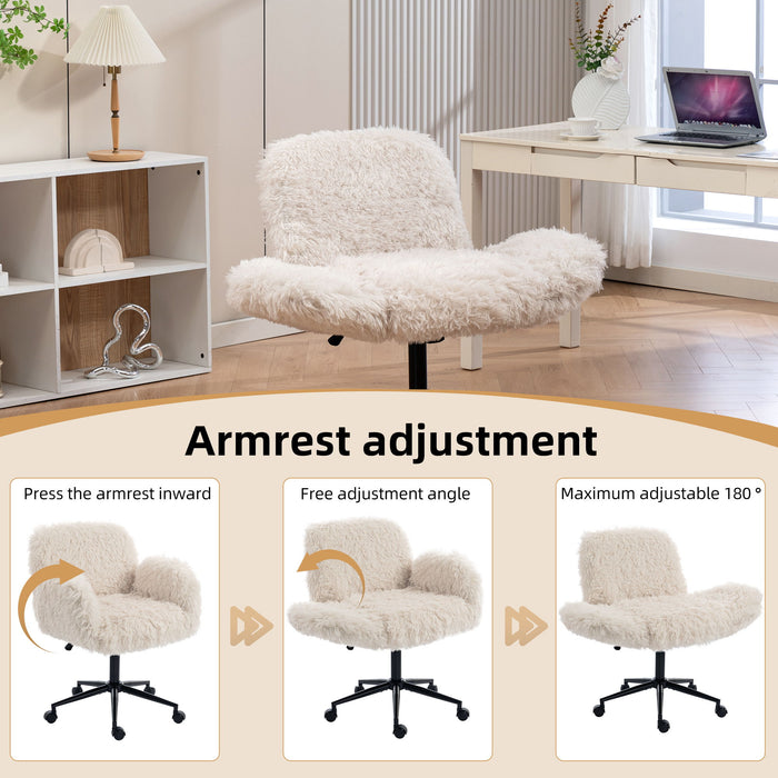 Swivel Chair With Adjustable Armrests And Wheels For Home Office - Beige