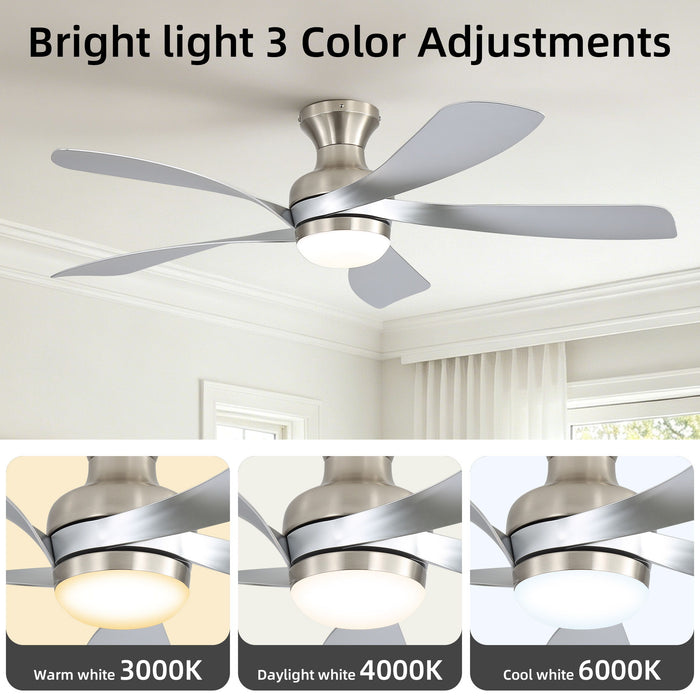 52" Ceiling Fan With 3 Color Dimmable LED Light, DC Reversible Motor, 6 Speed Settings