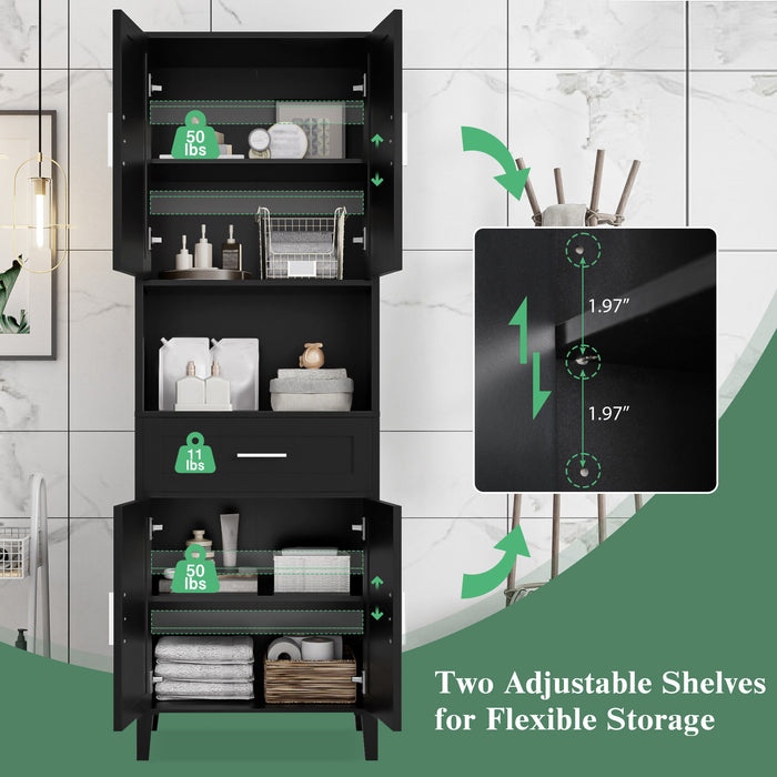 Freestanding Tall Bathroom Cabinet With Soft Close Doors And Adjustable Shelves