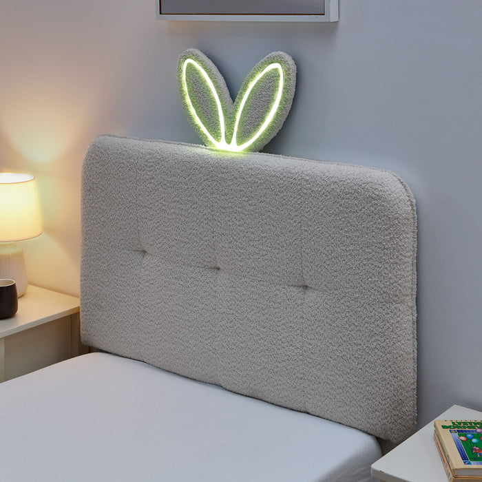 Upholstered Bed With Oversized Rabbit Ear Headboard, LED Lights & 4 Storage Drawers