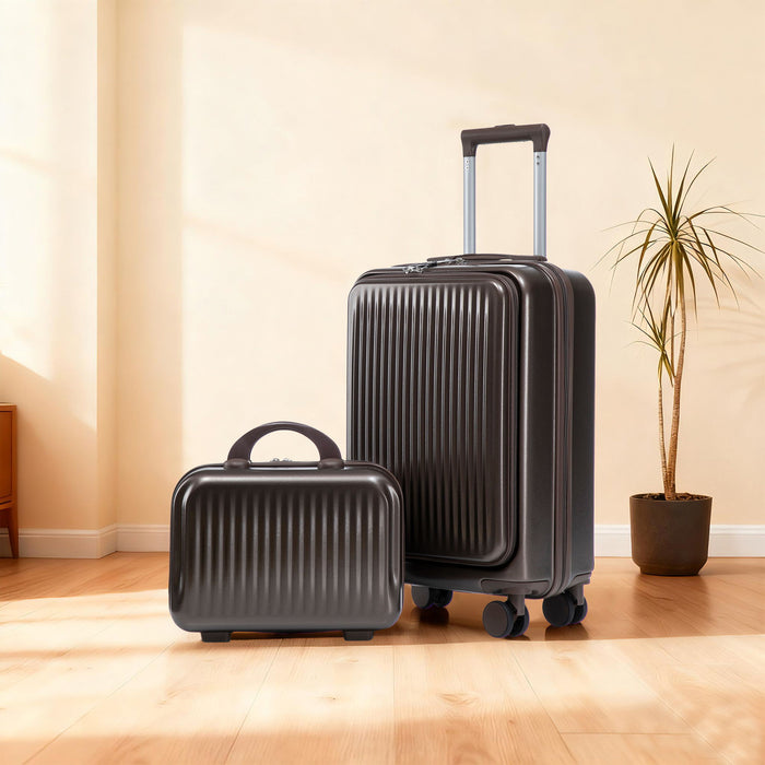 Luggage Set With Cosmetic Case, Combination Lock, Front Opening Design