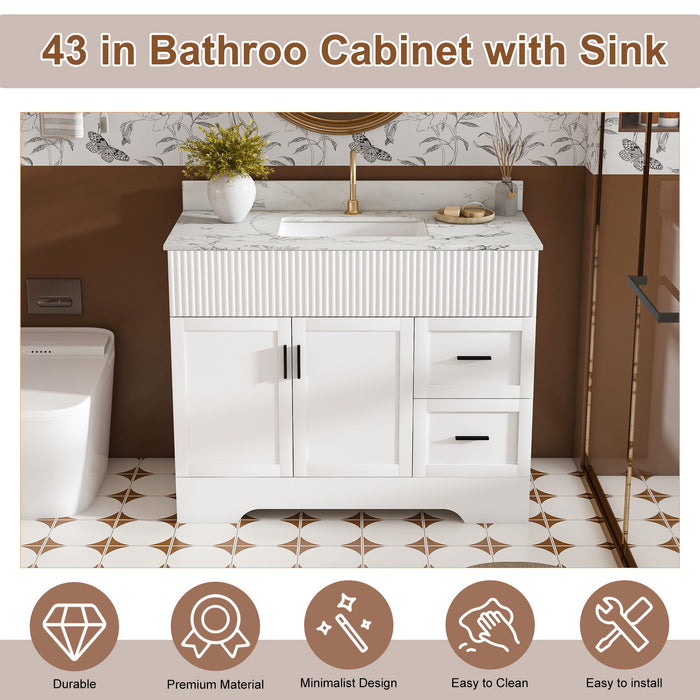 Bathroom Vanity Set, Fluted Cabinet, Soft Close Doors & Drawers, Sink Included - White