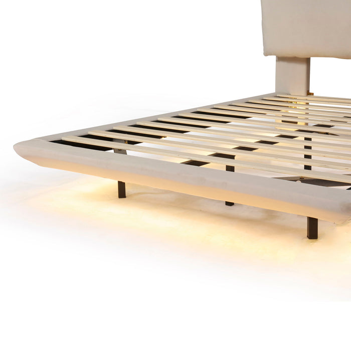 Upholstered Platform Bed With Sensor Light And 2 Large Backrests, With 2 Sets Of USB Port And Socket On Each Rear Bed Leg