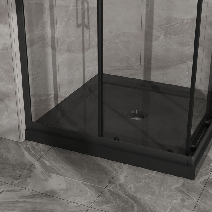 Corner Shower Enclosure, Sliding Door - Matte Black